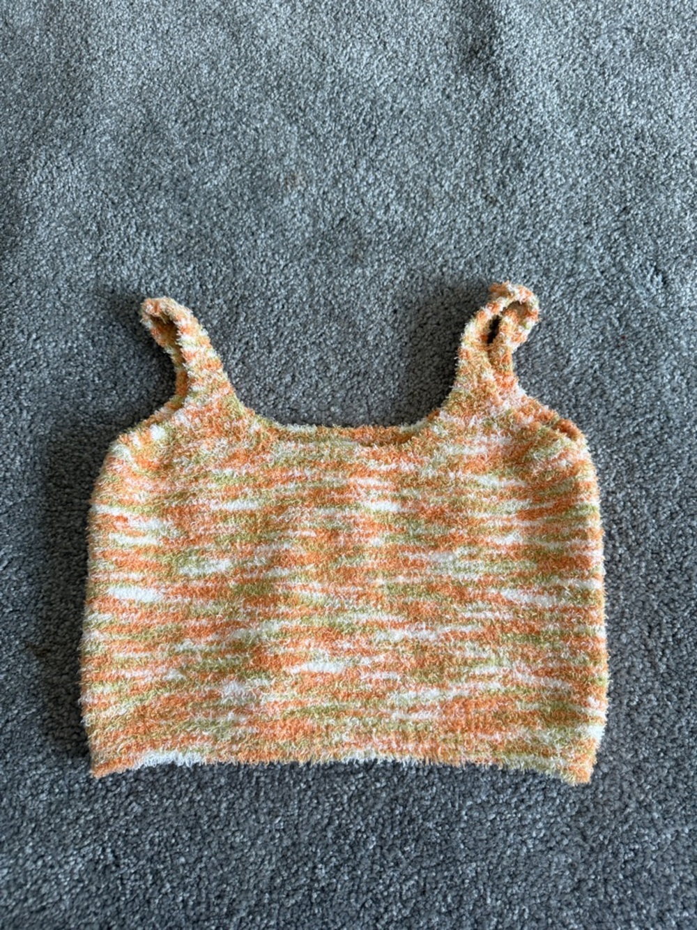 Cozy Multicolor Bouclé Tank Top - Orange/White/Green